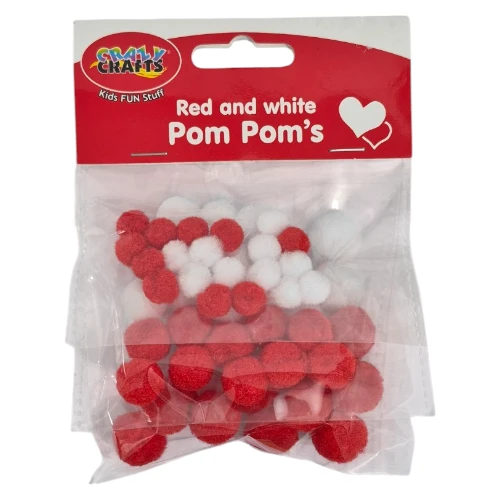 Crazy Crafts Pom-Poms | Various Sizes, Red And White